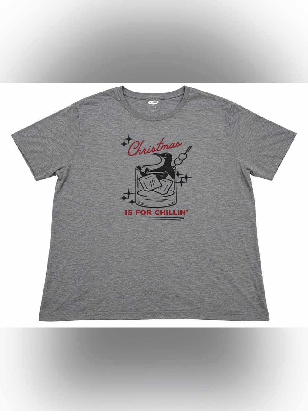 Old Navy Women’s XXL Christmas Is For Chillin’ Graphic Tee Gray Holiday Shirt